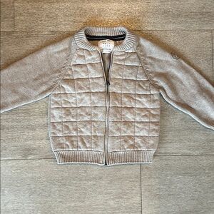 Oatmeal Quilted Zip-Up Sweater Jacket